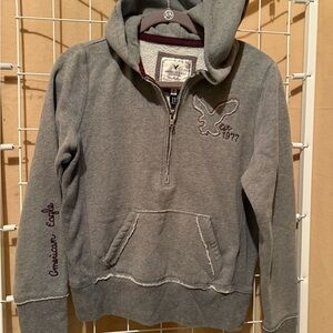 Vintage Y2K American Eagle Grey Fitted Hooded Quarter-Zip – Size M